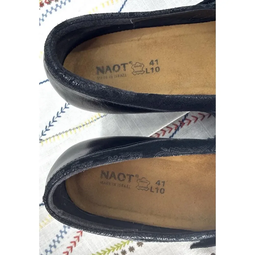 NAOT Mary Jane Pumps Women 41 L10 Black Leather Paisley Comfort Shoes Israel